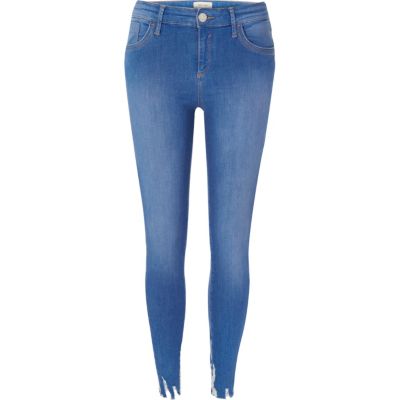 Bright blue raw hem Amelie super skinny jeans